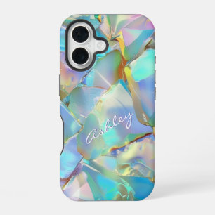 White Script Naam op Opal achtergrond iPhone 16 Hoesje