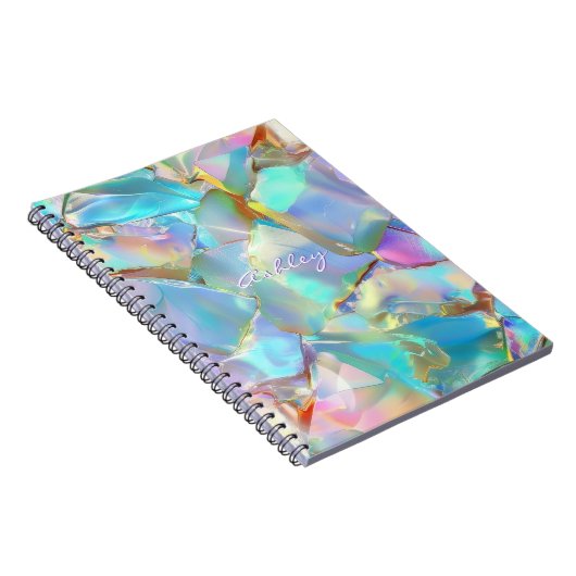 White Script Naam op Opal achtergrond Notitieboek (Rechterzijde)