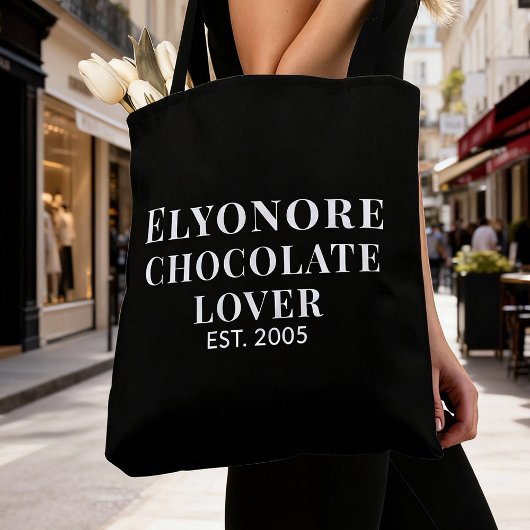 White Script Name Established Chocolate Lover Tote Bag