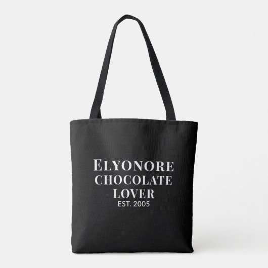 White Script Name Established Chocolate Lover Tote Bag (Achterkant)
