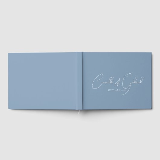 White Script Namen Bruiloft Dusty Blue Gastenboek (Volledig)