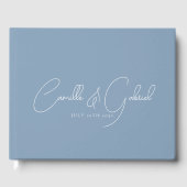 White Script Namen Bruiloft Dusty Blue Gastenboek (Voorkant)