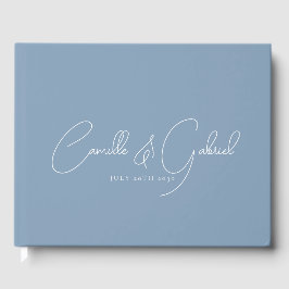 White Script Namen Bruiloft Dusty Blue Gastenboek