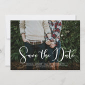 White Script Navy Chevron Foto Save the Date Card (Voorkant)