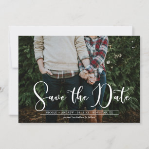 White Script Navy Chevron Foto Save the Date Card