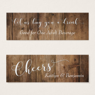 White Script on Brown Rustic Wood Drink Tickets Mini Visitekaartjes