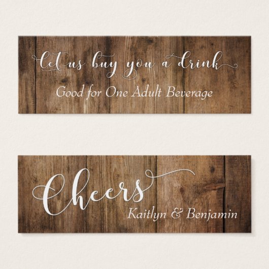 White Script on Brown Rustic Wood Drink Tickets Mini Visitekaartjes (Voorkant /achterkant)