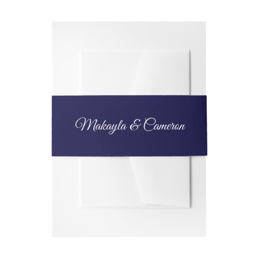 White Script on Navy Blue Elegant Simple Wedding Uitnodigingen Wikkel (Voorkant Voorbeeld)
