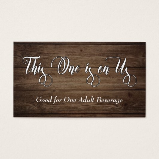 White Script on Rustic Brown Wood, Drink Tickets Visitekaartje (Voorkant)