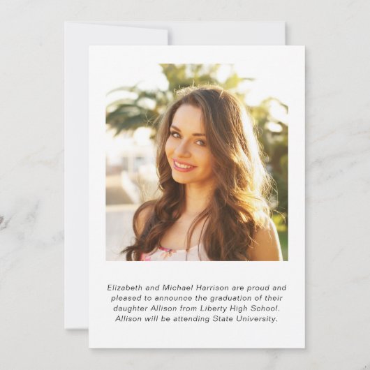 White Script Photo Overlay Afstuderen Aankondiging (Achterkant)