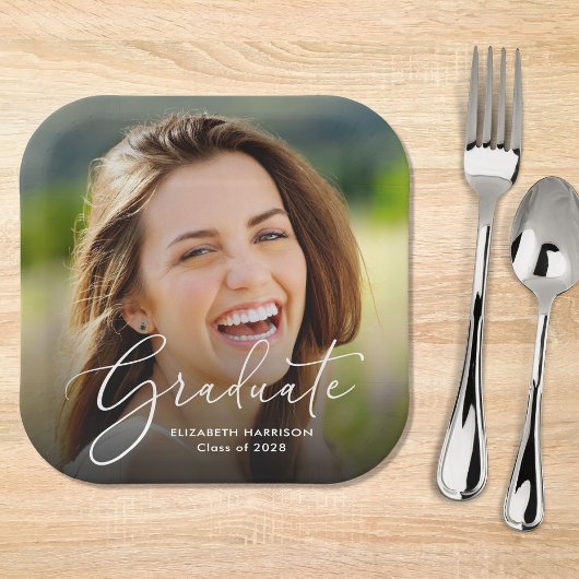 White Script Photo Overlay Graduparty Papieren Bordje