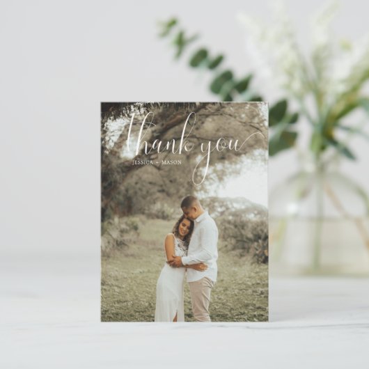 White Script Photo Wedding Hartelijk dank Briefkaa Briefkaart (Staand voorkant)