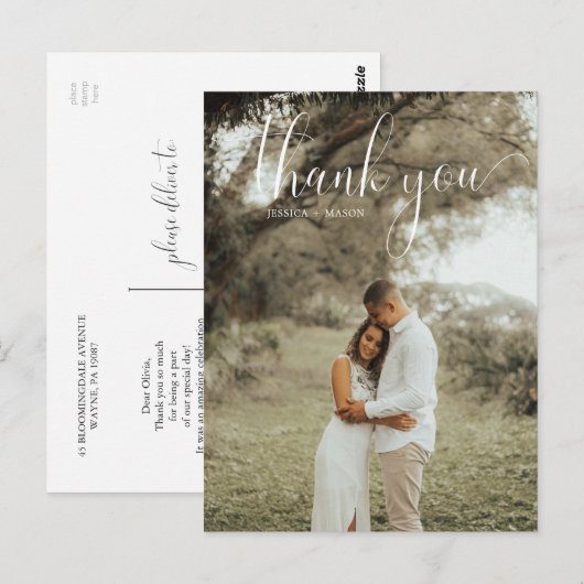 White Script Photo Wedding Hartelijk dank Briefkaa Briefkaart (Voorkant / Achterkant)