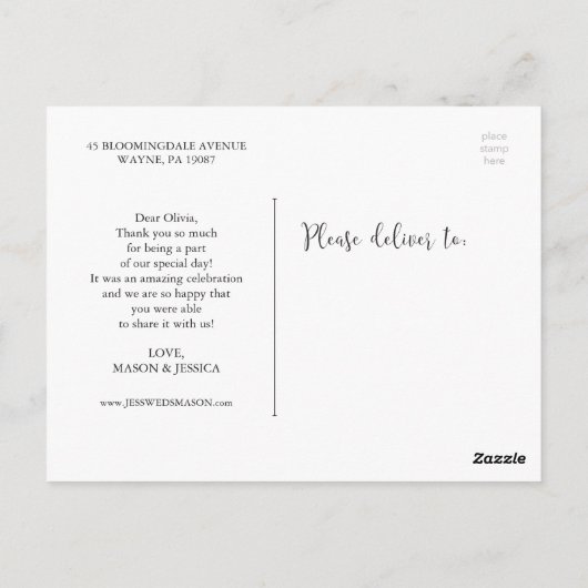 White Script Photo Wedding Hartelijk dank Briefkaa Briefkaart (Achterkant)