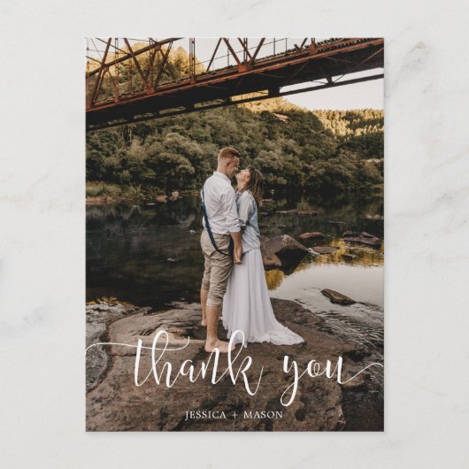 White Script Photo Wedding Hartelijk dank Briefkaa Briefkaart (Voorkant)