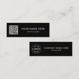 White Script QR op zwart Mini-oproepkaart ontwerp Contactkaartje