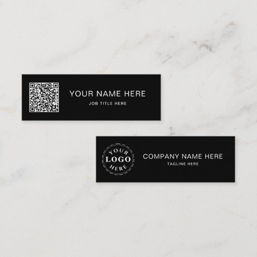 White Script QR op zwart Mini-oproepkaart ontwerp Contactkaartje (Voorkant / Achterkant)