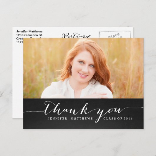 White Script Rustic Afstuderen Hartelijk dank Brie Briefkaart (Voorkant / Achterkant)