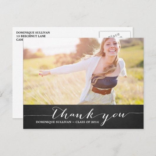 White Script Rustic Afstuderen Hartelijk dank Brie Briefkaart (Voorkant / Achterkant)