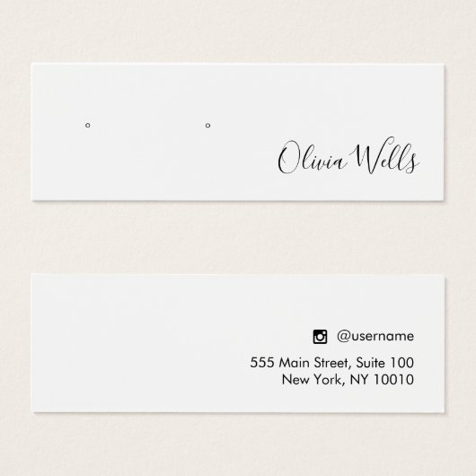 White Script Stud Earring Jewelry Display Kaart (Voorkant /achterkant)