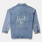 White Script Sweet 16 Roze Geel Blauw Confetti Denim Jacket (Achterkant)