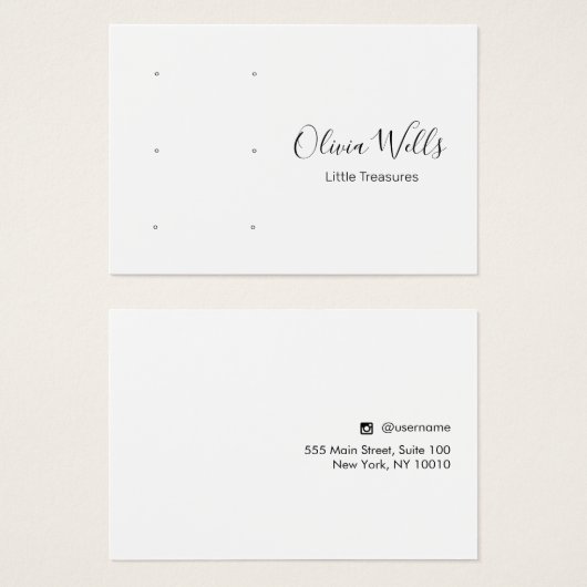 White Script Three Pair Stud Earring Holes Visitekaartje (Voorkant /achterkant)