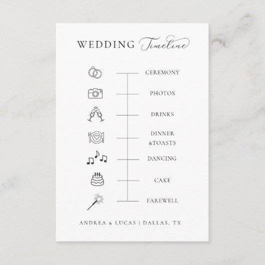 White Script Trouwdag Tijdlijn Orde van Gebeurteni Informatiekaartje (Voorkant)