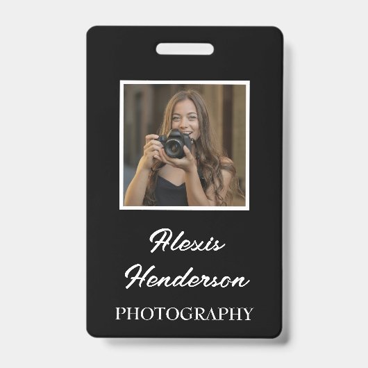 White Script Typografie Foto Badge (Voorkant)