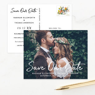 White Script Volledige Foto Save the Date Aankondigingskaart
