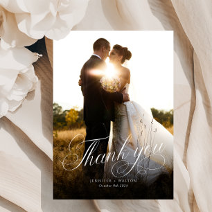 White Script Wedding Dank je wel kaart