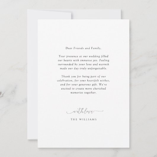 White Script Wedding Dank je wel kaart (Achterkant)