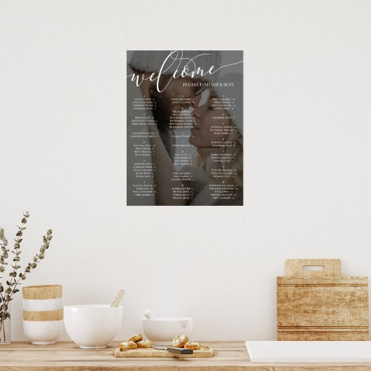 White Script Welcome Photo Wedding Seining Chart Poster (Keuken)