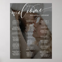 White Script Welcome Photo Wedding Seining Chart