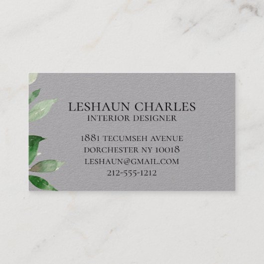 White Script Writing Light Greenery Grey Grey Visitekaartje (Achterkant)