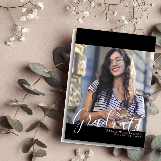 White Script | Zwart Lijst | Twee foto-Afstuderen Aankondiging