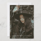 White Scripted Portrait Afstuderen Foto Aankondiging (Voorkant)