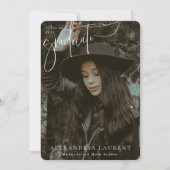 White Scripted Portrait Afstuderen Foto Aankondiging (Voorkant)