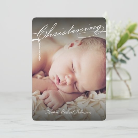 White Scripting Cross Foto Religious Kaart (Staand voorkant)