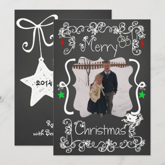 White Scroll Gepersonaliseerd Photo Holiday Card Feestdagenkaart (Voorkant / Achterkant)