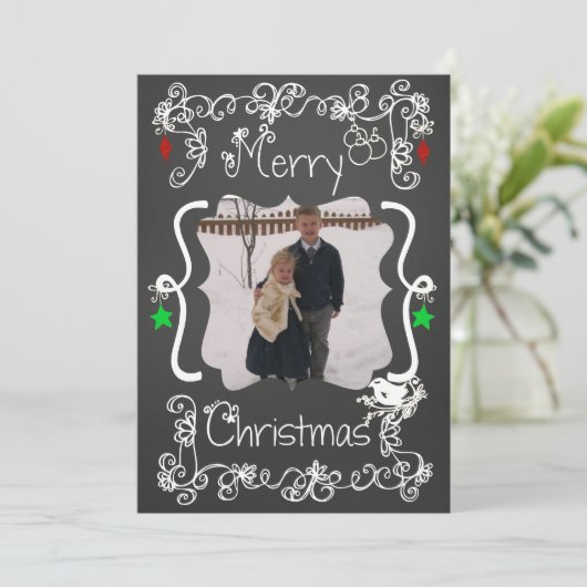 White Scroll Gepersonaliseerd Photo Holiday Card Feestdagenkaart (Staand voorkant)