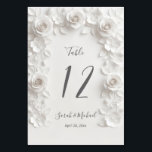 White Sculptured Flowers Arch Wedding   Kaart<br><div class="desc">White sculptured 3D roses arched wedding table numbers card.</div>