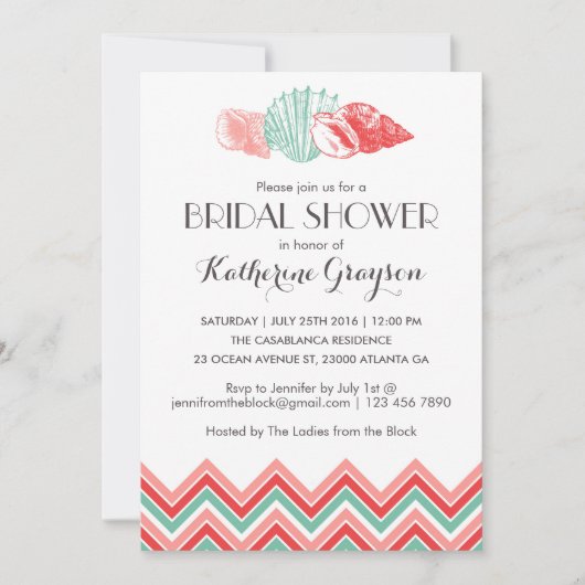 White Sea Shells Beach Bridal Shower Invitation Kaart (Voorkant)