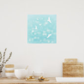 White Seagulls and Blue Bokeh Semi Abstract Beach Poster (Keuken)