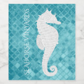White Seahorse Aqua Zee Personaliseren Wijn Etiket (Enkel label)