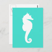 White Seahorse on Turquoise Briefkaart (Voorkant / Achterkant)