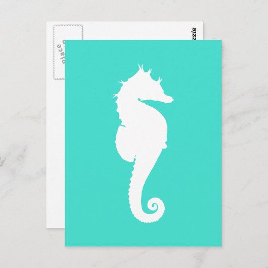 White Seahorse on Turquoise Briefkaart (Voorkant / Achterkant)