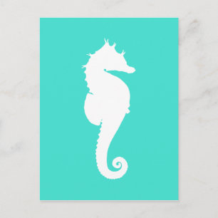White Seahorse on Turquoise Briefkaart