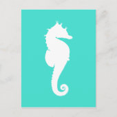 White Seahorse on Turquoise Briefkaart (Voorkant)