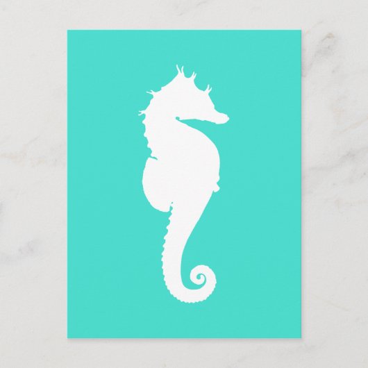 White Seahorse on Turquoise Briefkaart (Voorkant)
