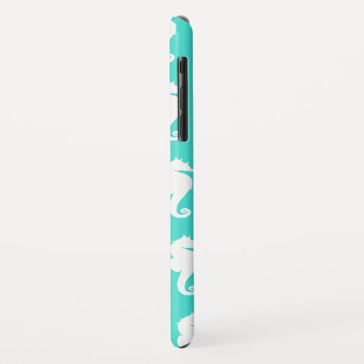 White Seahorse on Turquoise Case-Mate iPhone Case (Achterkant/links)
